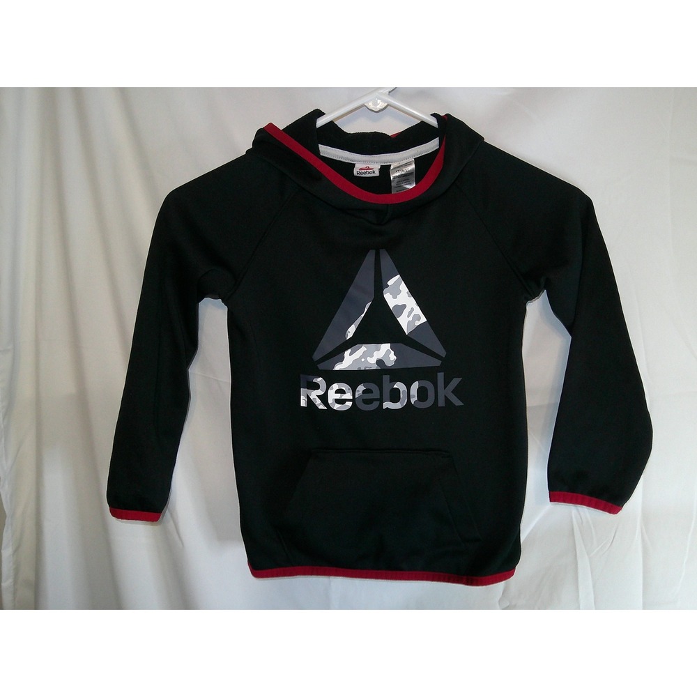 Reebok Hoodie Sweatshirt Pullover‎ Activewear Black Red Trim Size 5/5T